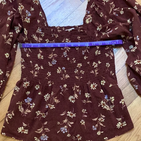 Madewell Lucie Smocked Square Neck Cotton Blouse Dark Merlot size 6 - Picture 10 of 11